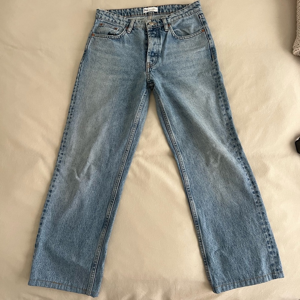 Zara Classic Blue Denim Cropped Straight Jeans - 6